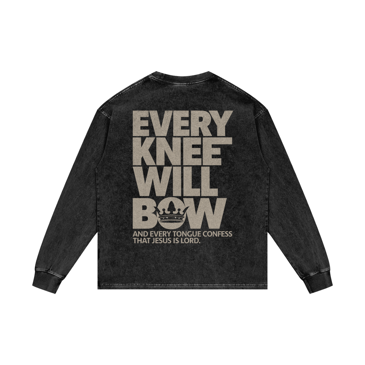 Every Knee Will Bow — Acid Wash Oversize Long Sleeve Tee