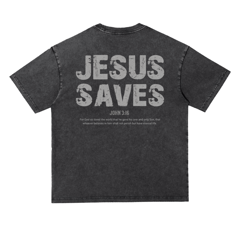 Jesus Saves — Snow Washed Heavyweight Oversized Tee