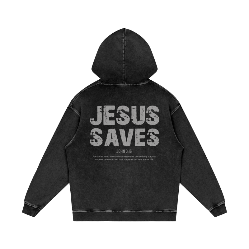 Jesus Saves — Snow Washed Oversized Cotton Hoodie